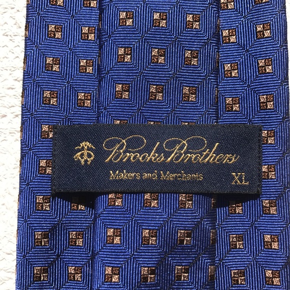 Brooks Brothers XL Blue with Brown Squares Tie - Picture 1 of 5